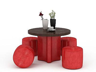 红色沙发凳组合模型3d模型