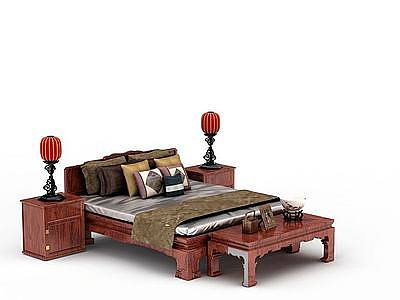 中式实木床模型