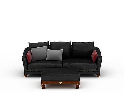 黑色真皮沙发组合模型3d模型