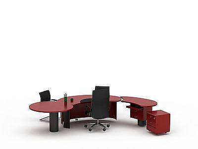 红色时尚办公桌模型3d模型