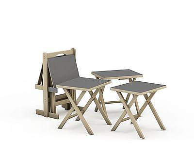 3d田园风格木质椅桌组合免费模型