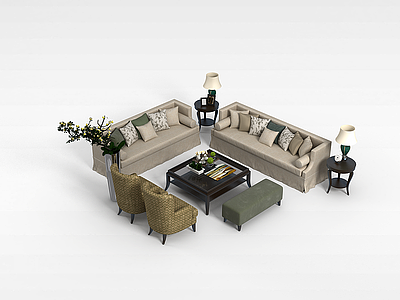3d 欧式客厅沙发组合模型