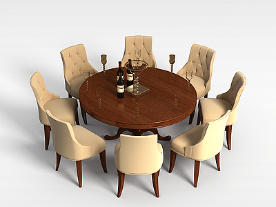 3d欧式圆形餐桌椅组合模型
