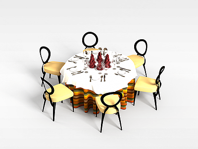 简欧餐桌椅组合模型3d模型