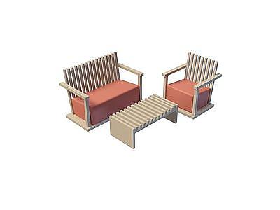 3d实木沙发茶几组合免费模型