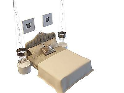 3d双吊灯现代双人床免费模型