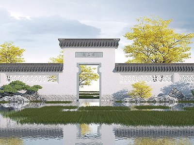 中式围墙3d模型