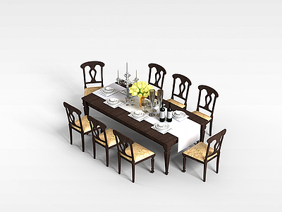 3d中式多人餐桌椅模型