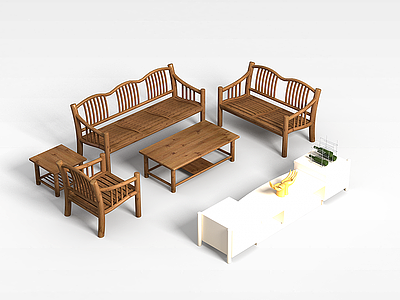 3d客厅中式桌椅模型
