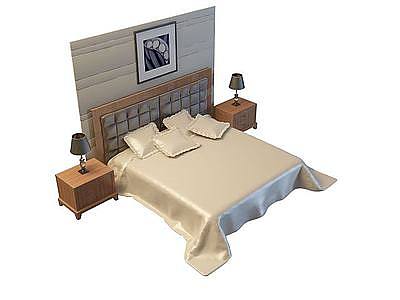 现代床头背景双人床模型3d模型