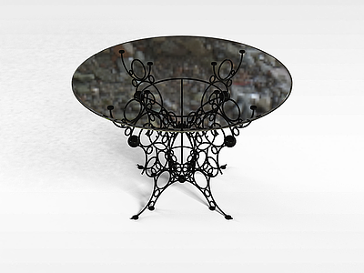 铁艺玻璃圆桌模型3d模型