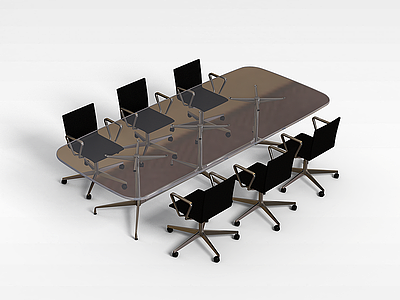 3d玻璃台面会议桌椅模型