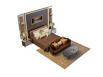 3d中式卧室床免费模型