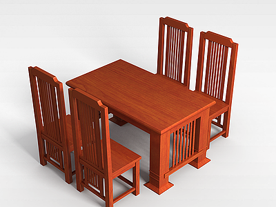 3d中式实木餐桌椅模型