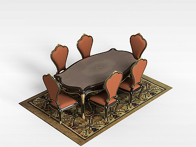 3d欧式实木餐桌椅模型
