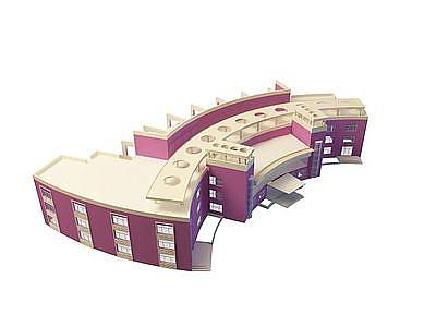 3d紫色教学楼模型