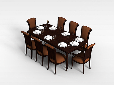 实木就餐桌椅模型3d模型