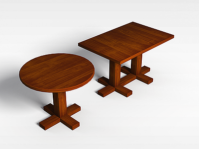 3d简约实木桌组合模型