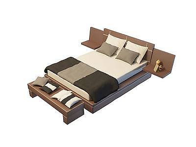 3d实木中式床免费模型