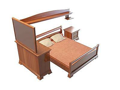 3d中式木质双人床免费模型