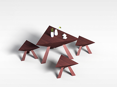 三角形桌椅组合模型
