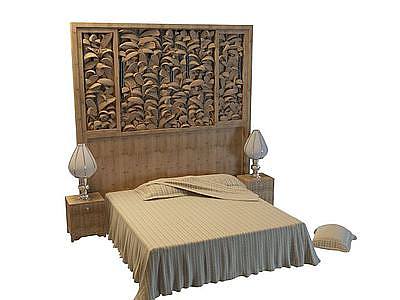 3d豪华雕刻实木床免费模型