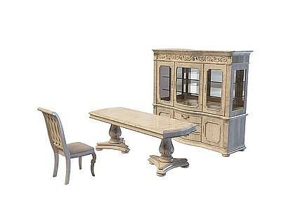 豪华橡木桌椅模型3d模型