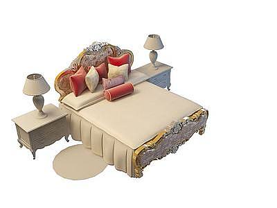 3d欧式双人床免费模型