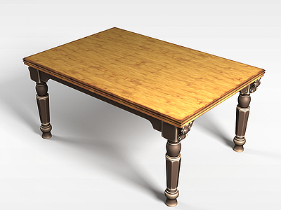 3d长方形实木桌模型