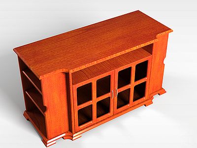 3d实木玻璃门桌柜模型