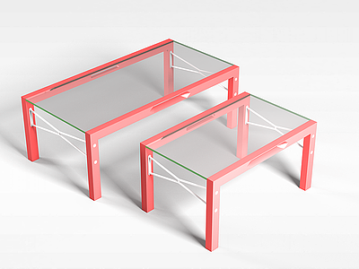 3d玻璃桌组合模型