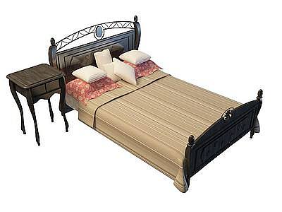 实木双人床模型