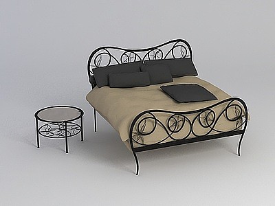 3d铁艺双人床免费模型