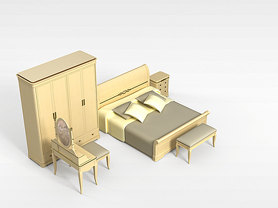 实木双人床模型3d模型