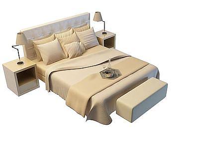 3d简单现代软包床头双人床免费模型