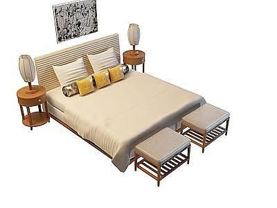 3d田园风格双人床免费模型