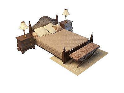 3d红木欧式风格双人床免费模型