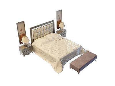 3d古典欧式床头卧室双人床免费模型