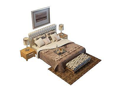 现代软包床头卧室双人床模型3d模型
