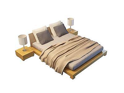 3d实木简单现代双人床免费模型