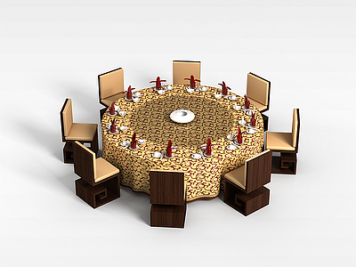 3d大圆桌桌椅组合模型