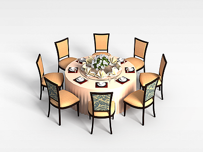 8人餐厅桌椅组合模型3d模型
