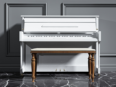 3d白色钢琴模型