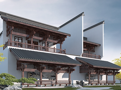 中式古建筑长廊模型3d模型