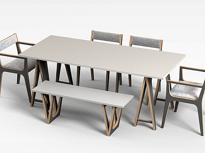 3d灰色桌椅组合模型