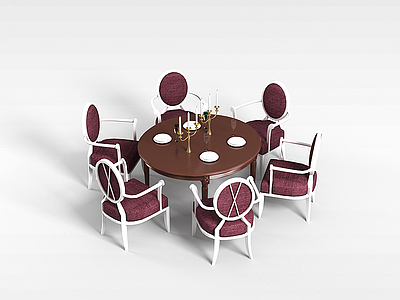 3d简欧多人餐桌椅模型