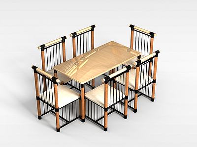 田园式桌椅组合模型3d模型