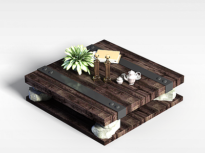 艺术实木茶桌模型3d模型
