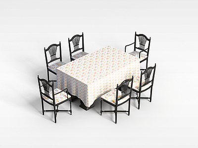 3d法式桌椅组合模型