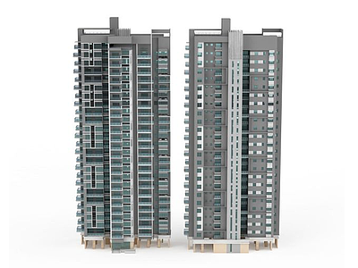 3d现代双子建筑免费模型